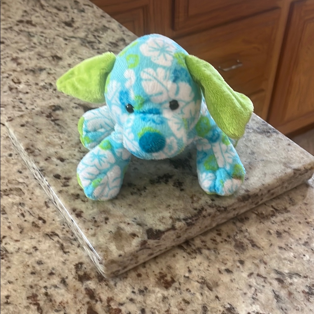 Floral Plush Dog Toy - Blue and Green